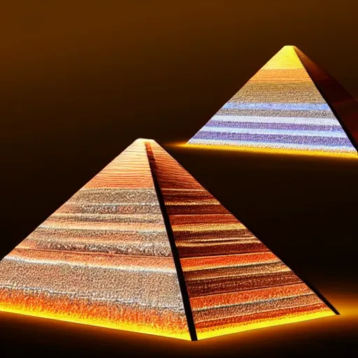 Prompt: pyramids made of colored glass at night, trending on artststion. unreal engine