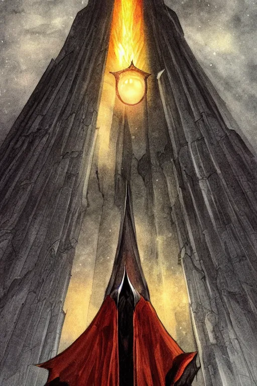 Image similar to tarot illustration of sauron as the tower by artstation