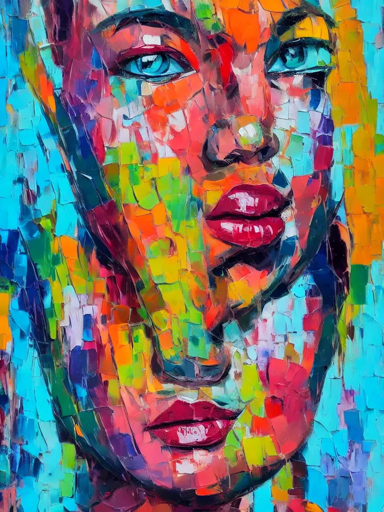 Image similar to highly detailed palette knife oil painting of a woman in the style of Francoise Nielly