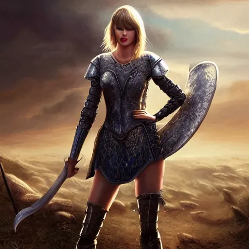 Image similar to the picture of taylor swift in a knight armor, epic fantasy art, mystical, mystic atmosphere, mythology, photo realistic, high detail, ultra realistic, hyper realistic, high definiton, 4 k uhd,