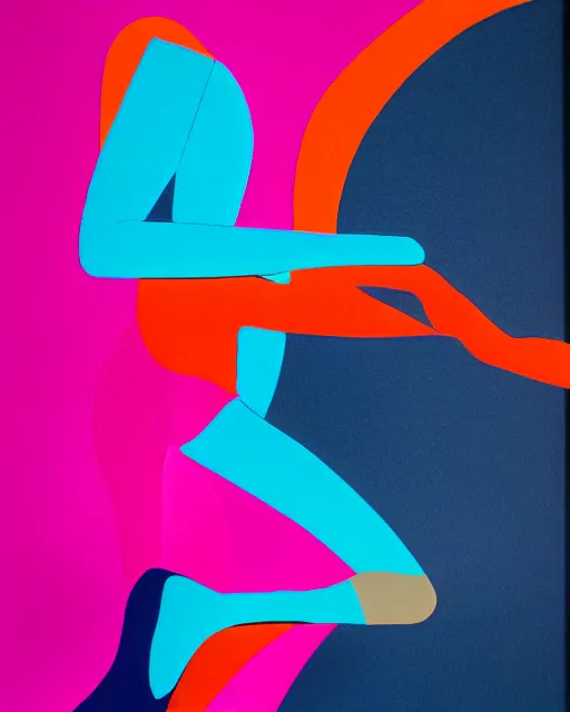 Image similar to beautiful spandex model stretching her body in a difficult pose, flowing lines and curves, 80s Eros, color pop, by Georgia O'Keefe, Alex Yanes and Felipe Pantone, rule of thirds