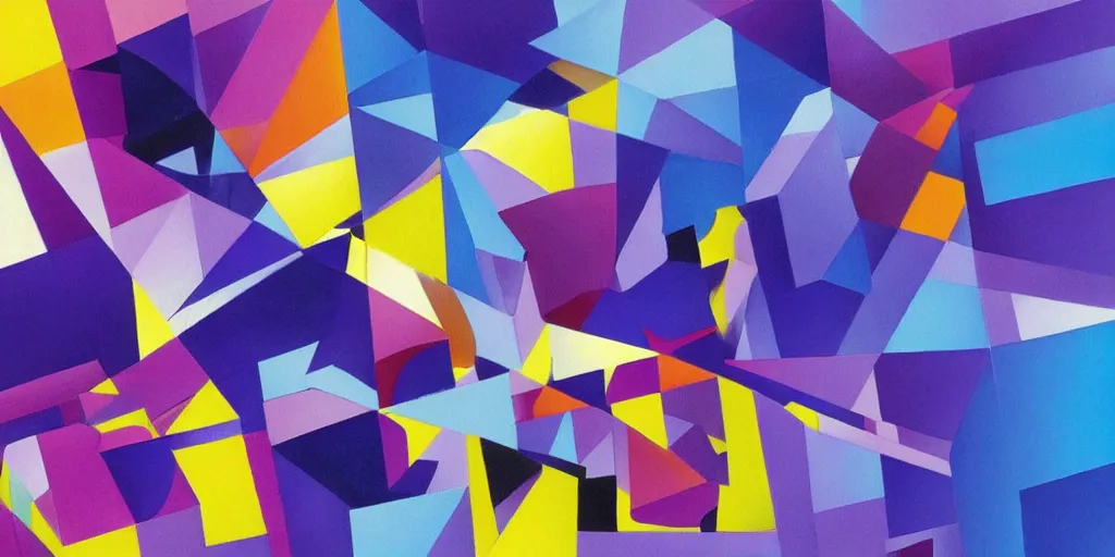 Image similar to a painting of a blue and purple abstract scene, a cubist painting by erno rubik, trending on behance, crystal cubism, isometric, rendered in cinema 4 d, behance hd