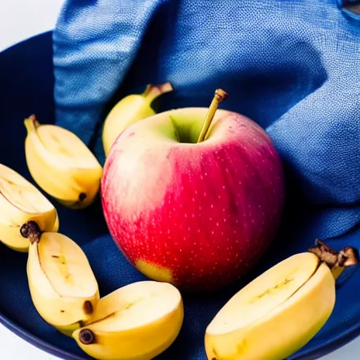 Image similar to blue apple in a bowl of bananas