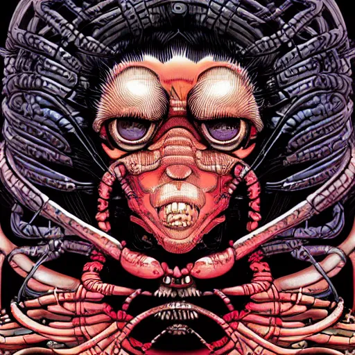 Image similar to portrait of crazy black lobster man, symmetrical, by yoichi hatakenaka, masamune shirow, josan gonzales and dan mumford, ayami kojima, takato yamamoto, barclay shaw, karol bak, yukito kishiro