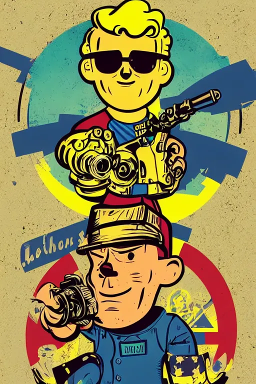 Image similar to fallout 7 6 retro futurist illustration art by butcher billy, sticker, colorful, illustration, highly detailed, simple, smooth and clean vector curves, no jagged lines, vector art, smooth andy warhol style