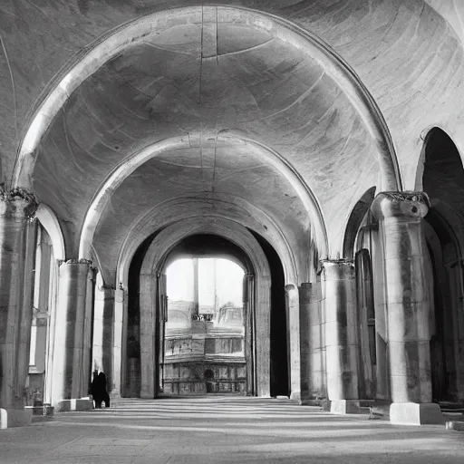 Prompt: an obsidian marble interior photograph, architecture carved for a god, beautiful in its smoothness and expansiveness, curving geometric arches, architectural photograph by louis kahn and moshe safdie