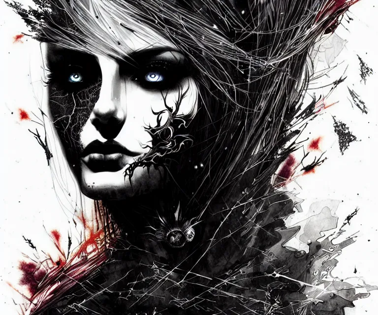 Image similar to stunning otherworldly gothic goddess of beauty, dark and mysterious, atmospheric, ominous, eerie, cinematic, epic, 8 k, 4 k, ultra detail, ultra realistic, rendered by awesomeness. nights falling wind is blowwing snow is pilling concept art in style of carne griffiths artwork by xsullo