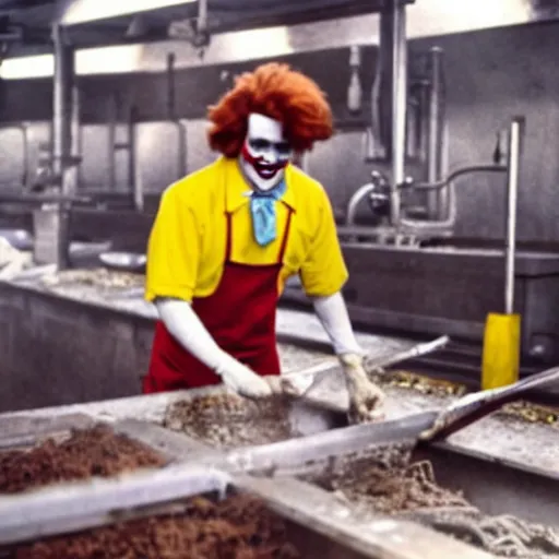 Image similar to ronald mcdonald working in a slaughterhouse.