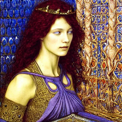 Prompt: detailed realistic beautiful young medieval queen portrait by jean delville, art nouveau, symbolist, visionary, gothic