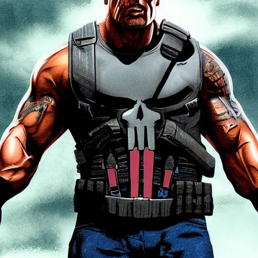 Image similar to Dwayne Johnson as the punisher digital art 4k detailed super realistic