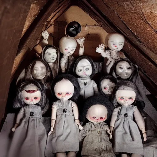 Image similar to dark attic with creepy dolls