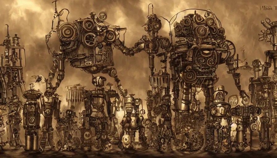 Image similar to steampunk robots civilization