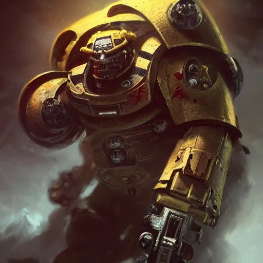 Prompt: space marine, warhammer 4 0 k, warhammer 4 0 0 0 0, high detail, dramatic light, digital art, painted by seb mckinnon, painted by greg rutkowski, trending on artstation