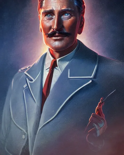 Prompt: Errol Flynn as a scientist. 1980s dystopian Soviet Russia, propaganda screens. Unreal engine, fantasy art by Anna Podedworna. Faithfully depicted facial expression, perfect anatomy global illumination, radiant light, detailed and intricate environment