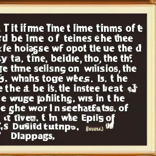 Image similar to It was the best of times, it was the worst of times, it was the age of wisdom, it was the age of foolishness, it was the epoch of belief, it was the epoch of incredulity, it was the season of Light, it was the season of Darkness, it was the spring of hope, it was the winter of despair.