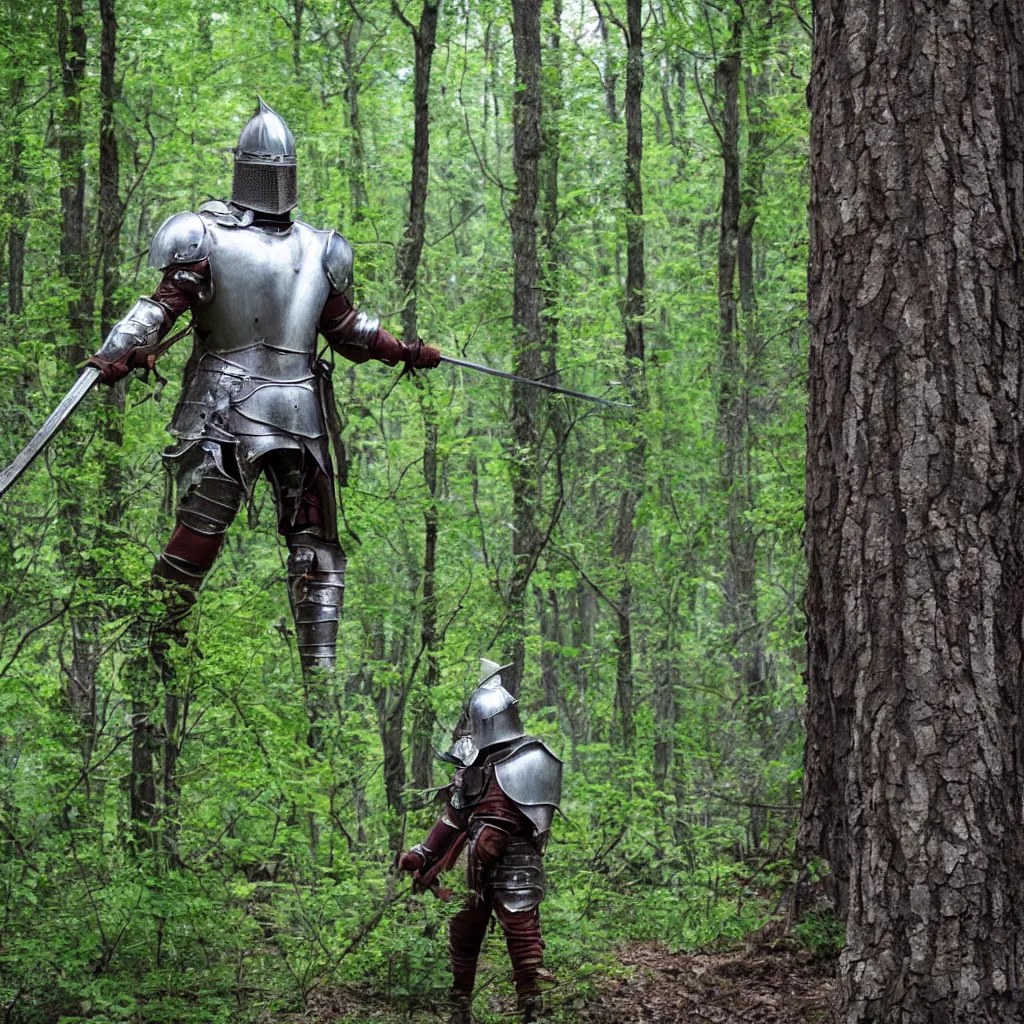 Prompt: strong knight in woods