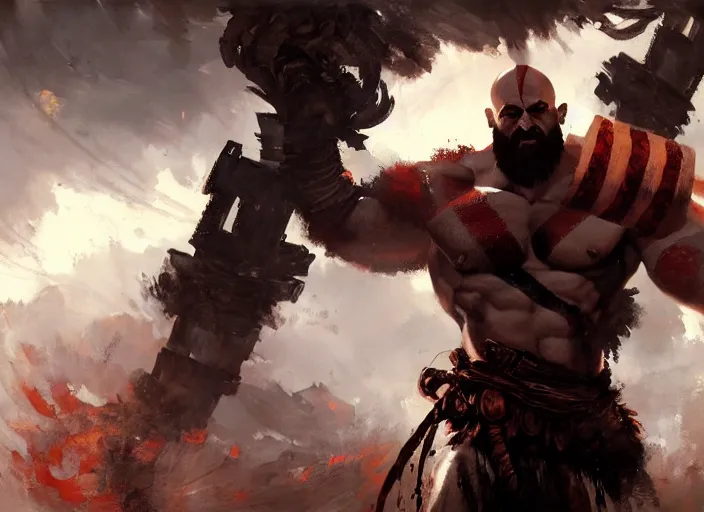 Prompt: oil painting of kratos from god of war fighting legion from titanfall 2 by greg rutkowski