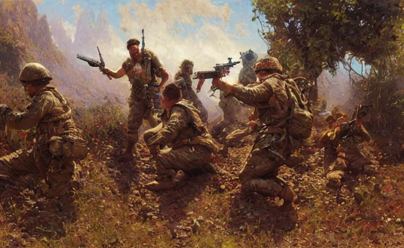 Prompt: soldiers being killed by fantasy minecraft creeper, painting by Gaston Bussiere, Craig Mullins