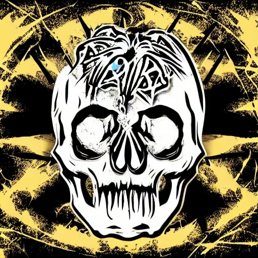 Image similar to death metal themed skull shaped microphone vector logo for a record label, dark, horrorcore, grunge, dark forest, ent, symmetrical golden ratio