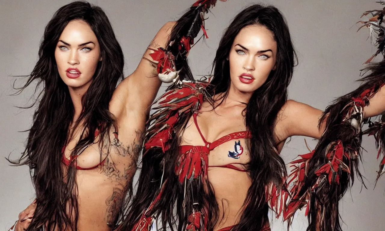 Prompt: a megan fox as a tribe girl