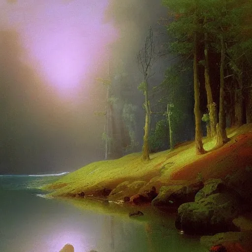 Image similar to aivazovsky's painting. forest landscape. oil on canvas, a masterpiece in the style of aivazovsky.