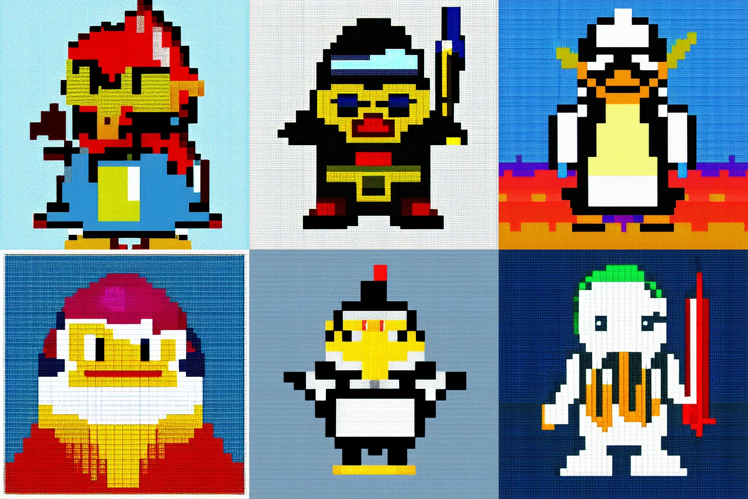 Prompt: pixel art penguin warrior
