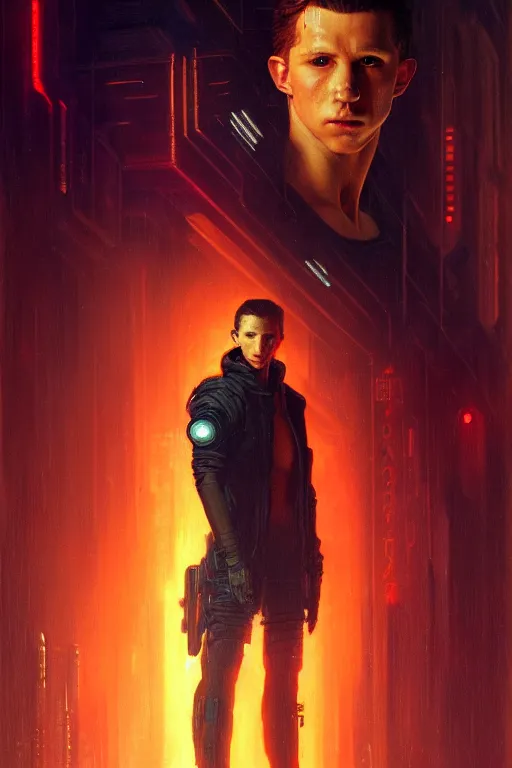 Prompt: character portrait cyberpunk blade runner 2 0 4 9 tom holland, character design, painting by gaston bussiere, katsuya terada, frank frazetta, tom of finland, trending on artstation