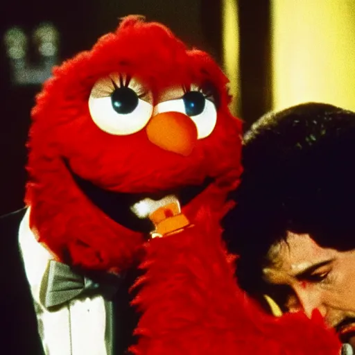 Prompt: elmo starring in the gritty 70s drama, The Godfather