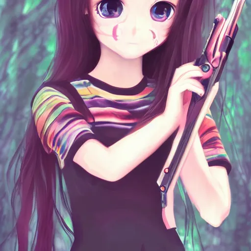 Image similar to portrait of a cute beautiful girl holding a balisong, anime digital art, creepy