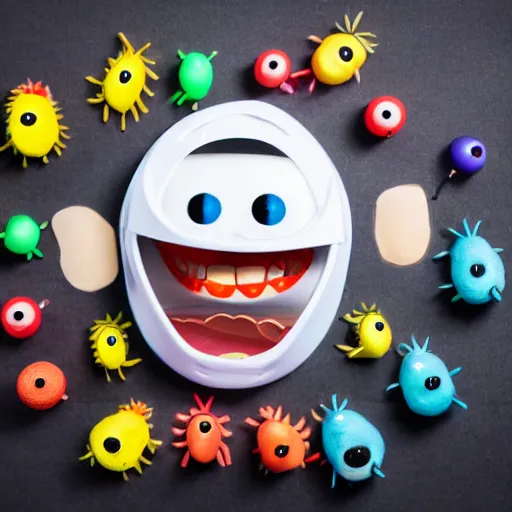 Image similar to cute happy monster, product photography, centered, studio lightning