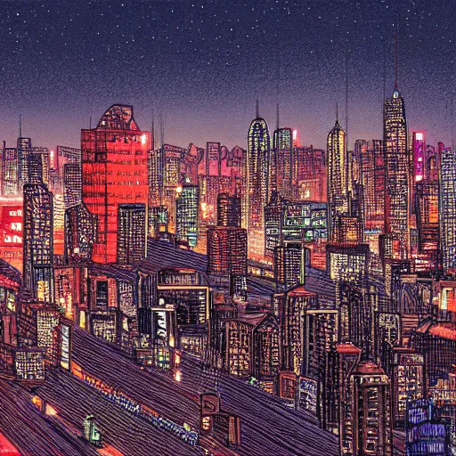 Image similar to akira cityscape at night