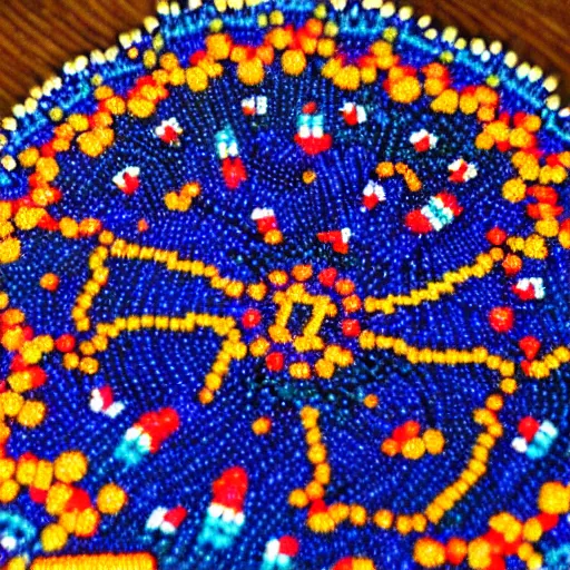 Image similar to Liminal space in outer space, huichol bead art