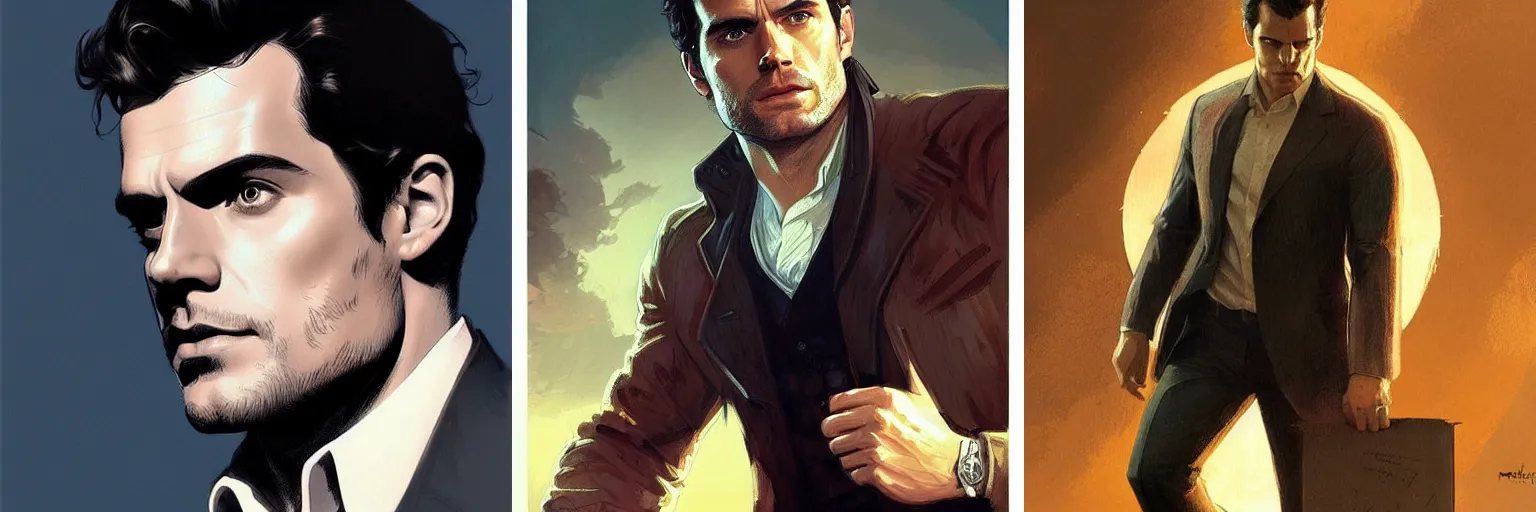 Prompt: portrait of Henry Cavill as a detective, highly detailed, digital painting, artstation, concept art, sharp focus, illustration, art by artgerm and greg rutkowski and alphonse mucha