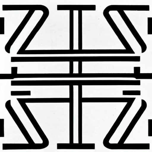 Image similar to minimal symbol by karl gerstner, black and white monochrome, centered, symetrical, bordered