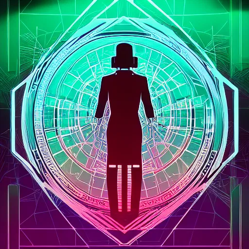 Prompt: geometry drawings with glitch effect medium shot of mysterious object digital illustration android netrunner by dan mumford