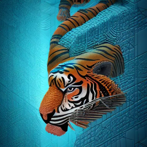 Image similar to breathtaking cool ornate coloured beautiful 3 d isometric mayan tiger, 8 k octane render