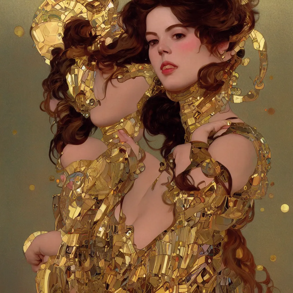 Image similar to modern woman | hyperrealistic | action pose | digital painting | trending on artstation | pinup portrait | clean | illustration | dressed | Unreal Engine 5 | 8k resolution | by Greg Rutkowski Alphonse Mucha Gustav Klimt and Mel Ramos