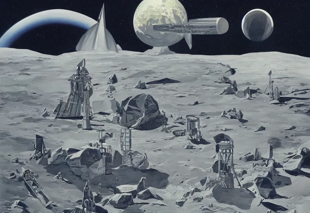 Image similar to Destination Moon, Rick Guidice, Chesley Bonestell, Lucien Rudaux, Rolf Klep, Fred Freeman, George Pal