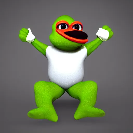 Image similar to a 3 d render of a pepe dressed in hippie clothes