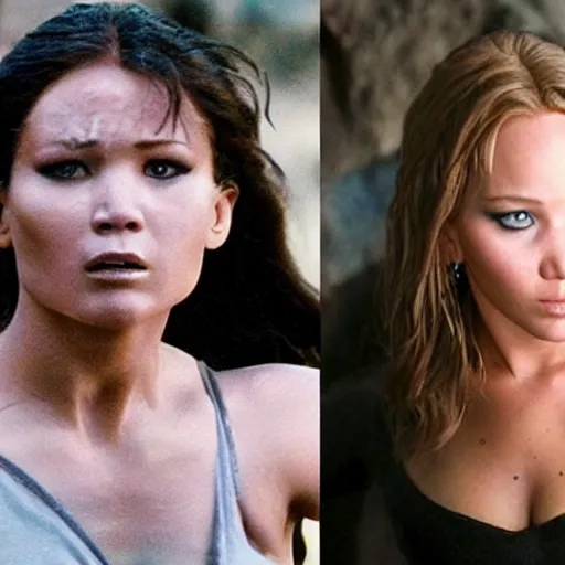 Prompt: first photos of 2 0 2 4 female conan remake - muscular jennifer lawrence as conan, put on 1 0 0 pounds of muscle, looks different, steroids, hgh, ( eos 5 ds r, iso 1 0 0, f / 8, 1 / 1 2 5, 8 4 mm, postprocessed, crisp face, facial features )