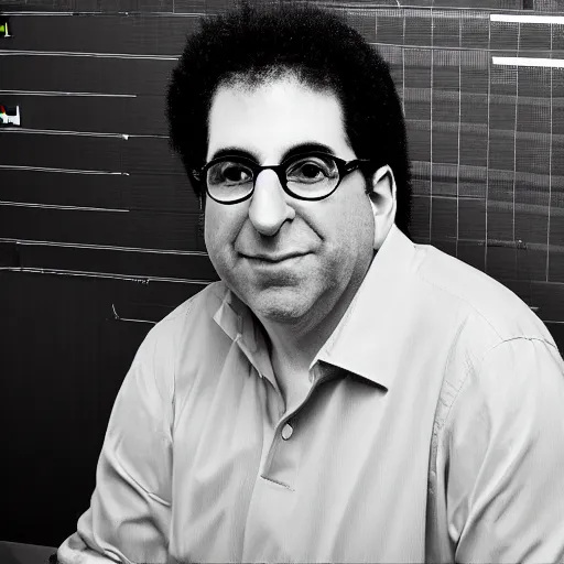 Prompt: a picture of kevin mitnick at the def con conference in las vegas, canon, black and white, high resolution, perfect face, detailed face, magazine cover