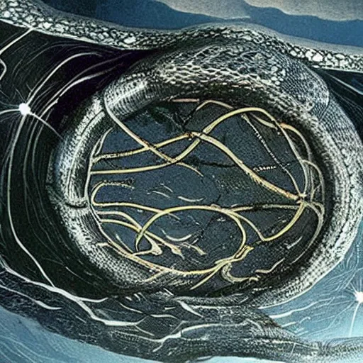 Image similar to ancient giant space station resembling a snake's nest