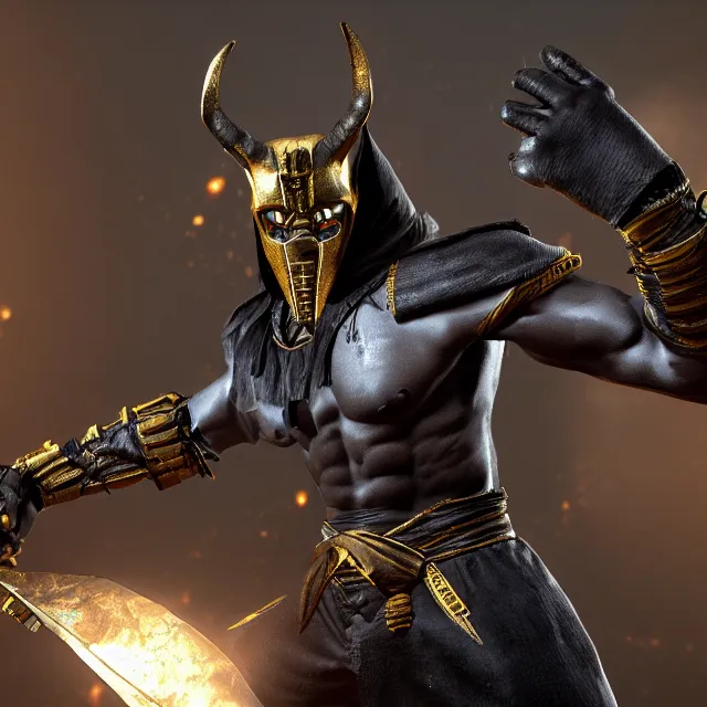 Prompt: anubis in mortal kombat, videogame 3d render, 4k, artstation