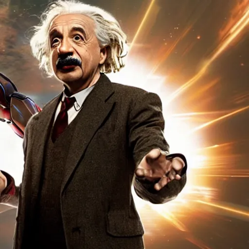 Image similar to moviestill of albert einstein as tony stark in ironman