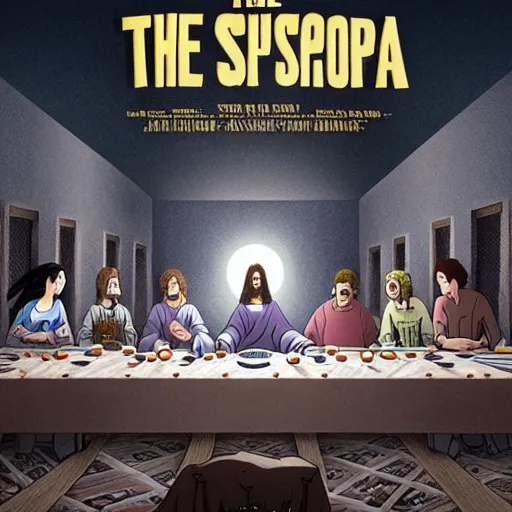 Image similar to The last supper by tim burton, studio ghibli, 4K, OLED, excellent detail, masterpiece