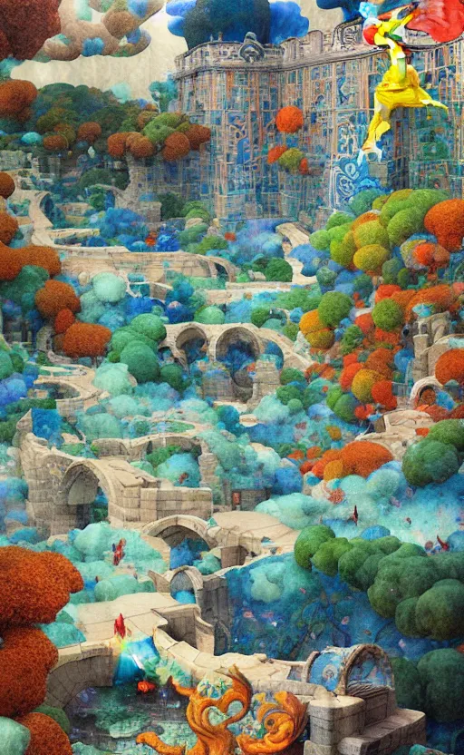 Image similar to dixit card!!!!, tiled room squared waterway, aqueducts, fantasy. intricate, amazing composition, colorful watercolor, by ruan jia, by maxfield parrish, by marc simonetti, by hikari shimoda, by robert hubert, by zhang kechun, illustration, gloomy