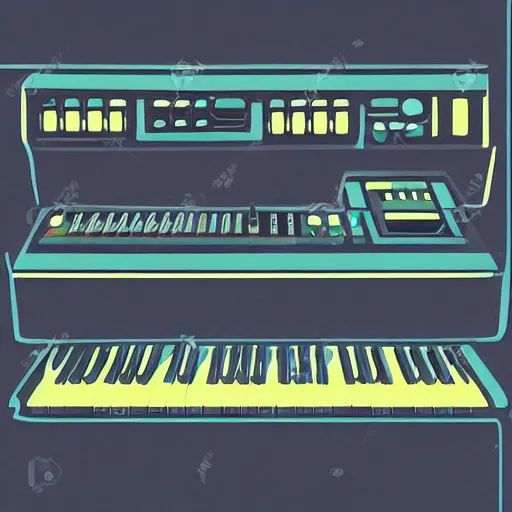 Prompt: “Old analog synthesizer with keyboard. Close-up. A Soviet propaganda poster in the style of Dmitry Moor”