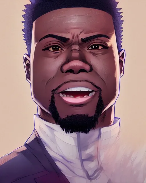 Image similar to anime portrait of Kevin Hart as an anime man by Stanley Artgerm Lau, WLOP, Rossdraws, James Jean, Andrei Riabovitchev, Marc Simonetti, and Sakimichan, trending on artstation