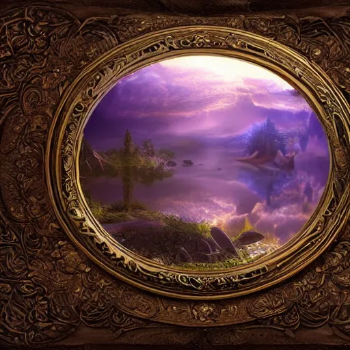 Image similar to a spell binding mirror, epic mystical background by Keith Thompson and Christopher Bretz, highly detailed, digital painting, HDRI, vivid colors, high contrast, 8k resolution, intricate, photorealistic, smooth