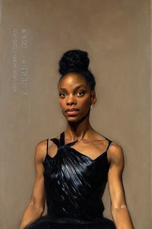 Image similar to portrait of a gorgeous graceful black prima ballerina, by donato giancola and berthold woltze.